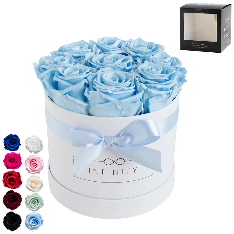 Infinity Flowerbox Medium Preserved Rose, Baby Blue