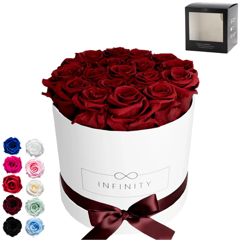 Infinity Flowerbox Large - 18 real preserved roses - Burgundy - lasts for years without water | the perfect present