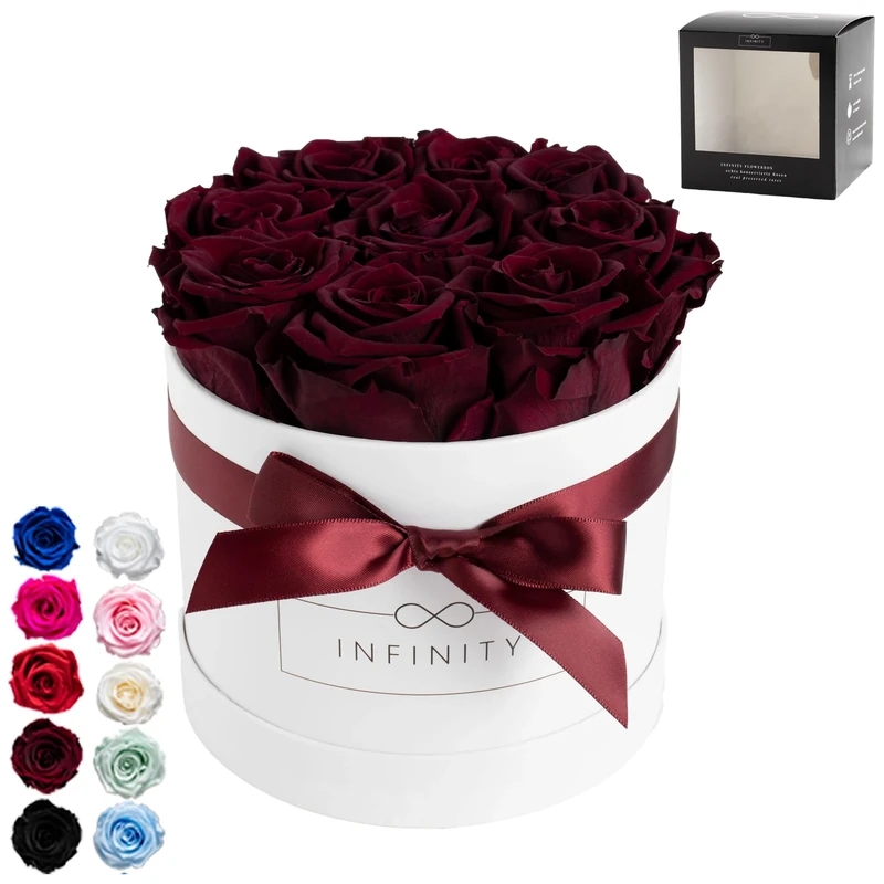 Infinity Flowerbox Medium - 9 real preserved roses - Burgundy - lasts for years without water | the perfect present