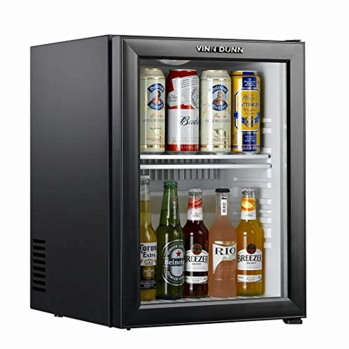 VINN DUNN Smart Black Mini Fridge Hotel Thermoelectric Minibar 40L with Glass Door and mini fridge shelf, Drinks Cooler