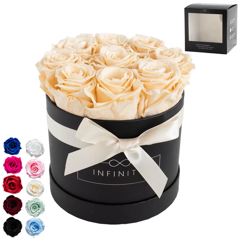 Infinity Flowerbox Medium Preserved Rose, Champagne
