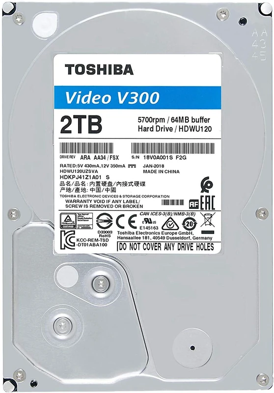Toshiba HDWU120UZSVA 2TB V300 3.5' Video Streaming Hard Drive