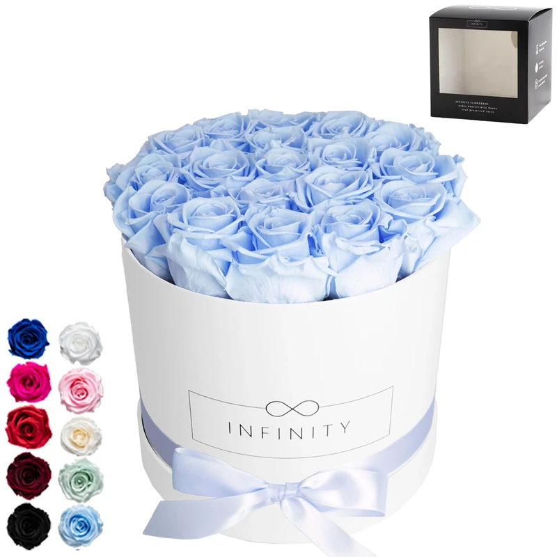Infinity Flowerbox Large - 18 real preserved roses - Baby Blue - lasts for years without water | the perfect present