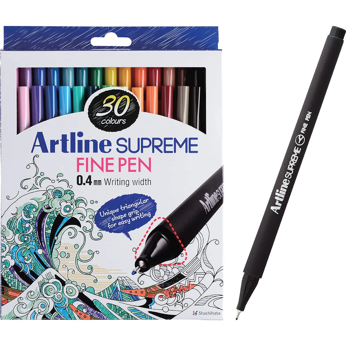 Artline Supreme Fine Pens (Pack of 30 Vivid Colours). 0.4mm Fine Tip, Technical Drawing Pen for Artists, Designers & Illustrators, Water-Based Ink - Genuine Artline Fineliner