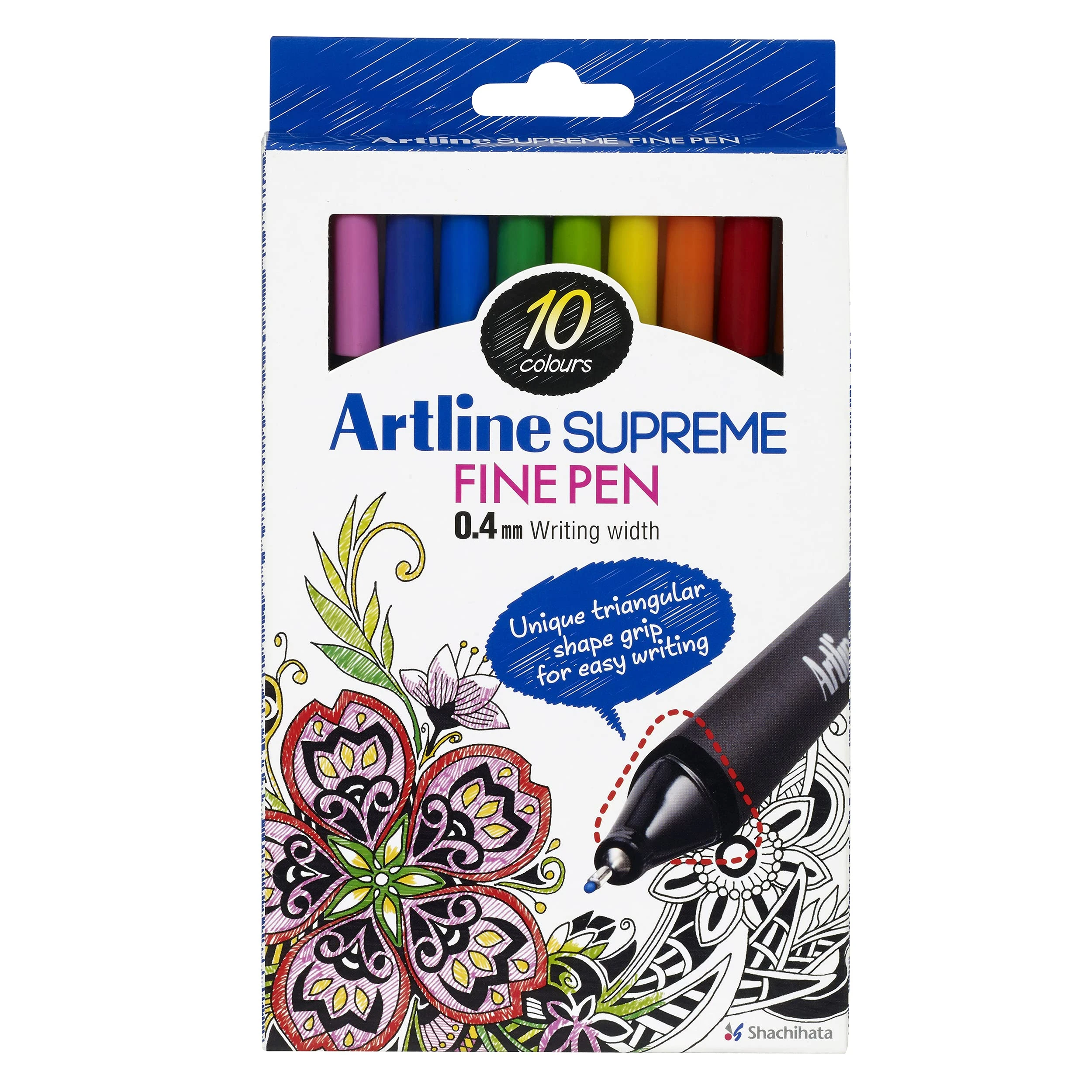 Artline Supreme Fine Pens (Pack of 10 Vivid Colours). 0.4mm Fine Tip, Technical Drawing Pen for Artists, Designers & Illustrators, Water-Based Ink - Genuine Artline Fineliner