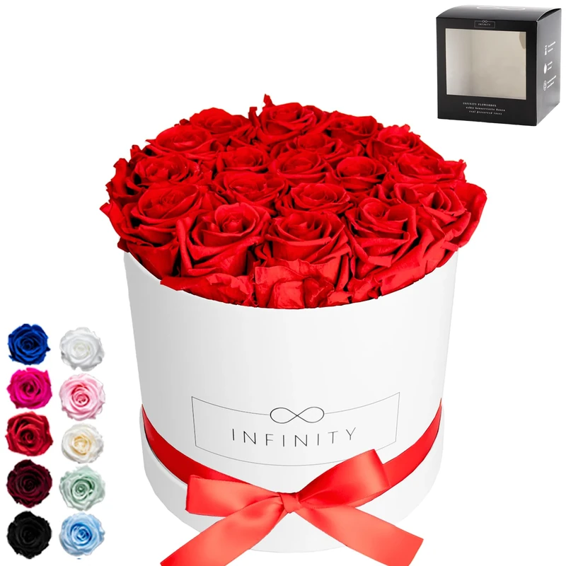 Infinity Flowerbox Large Preserved Rose, Vibrant Red