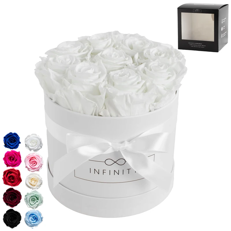 Infinity Flowerbox Medium Preserved Rose, Pure White