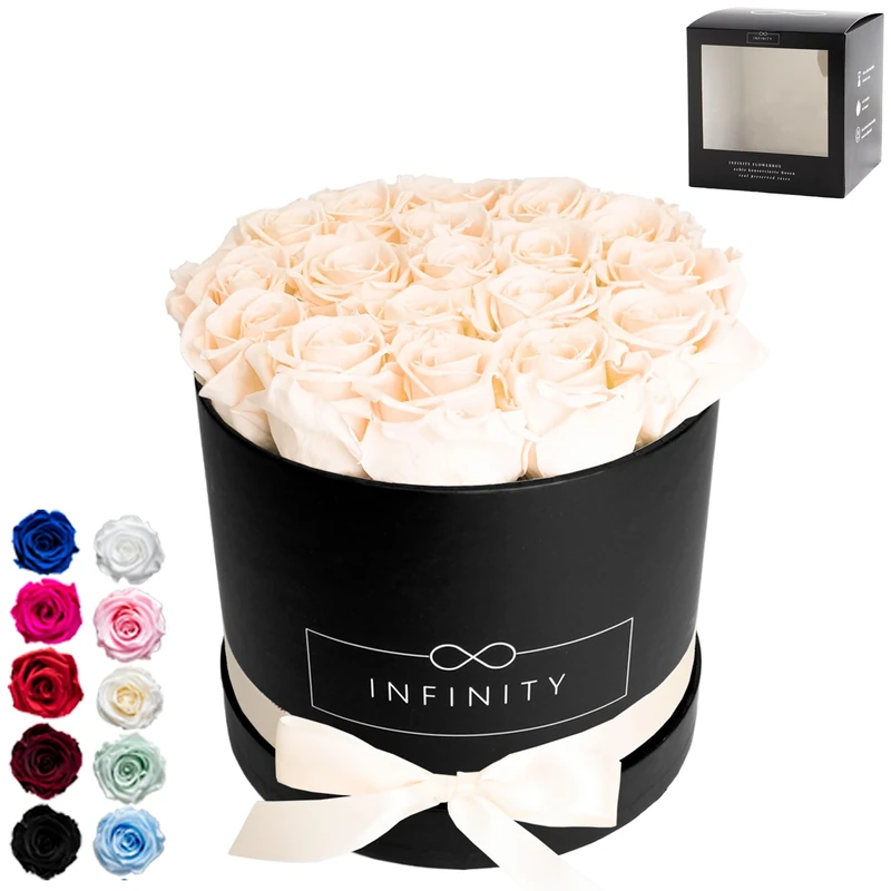 Infinity Flowerbox Large - 18 real preserved roses - Champagne - lasts for years without water | the perfect present