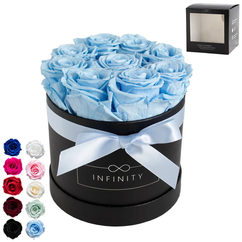 Infinity Flowerbox Medium - 9 real preserved roses - Baby Blue - lasts for years without water | the perfect present