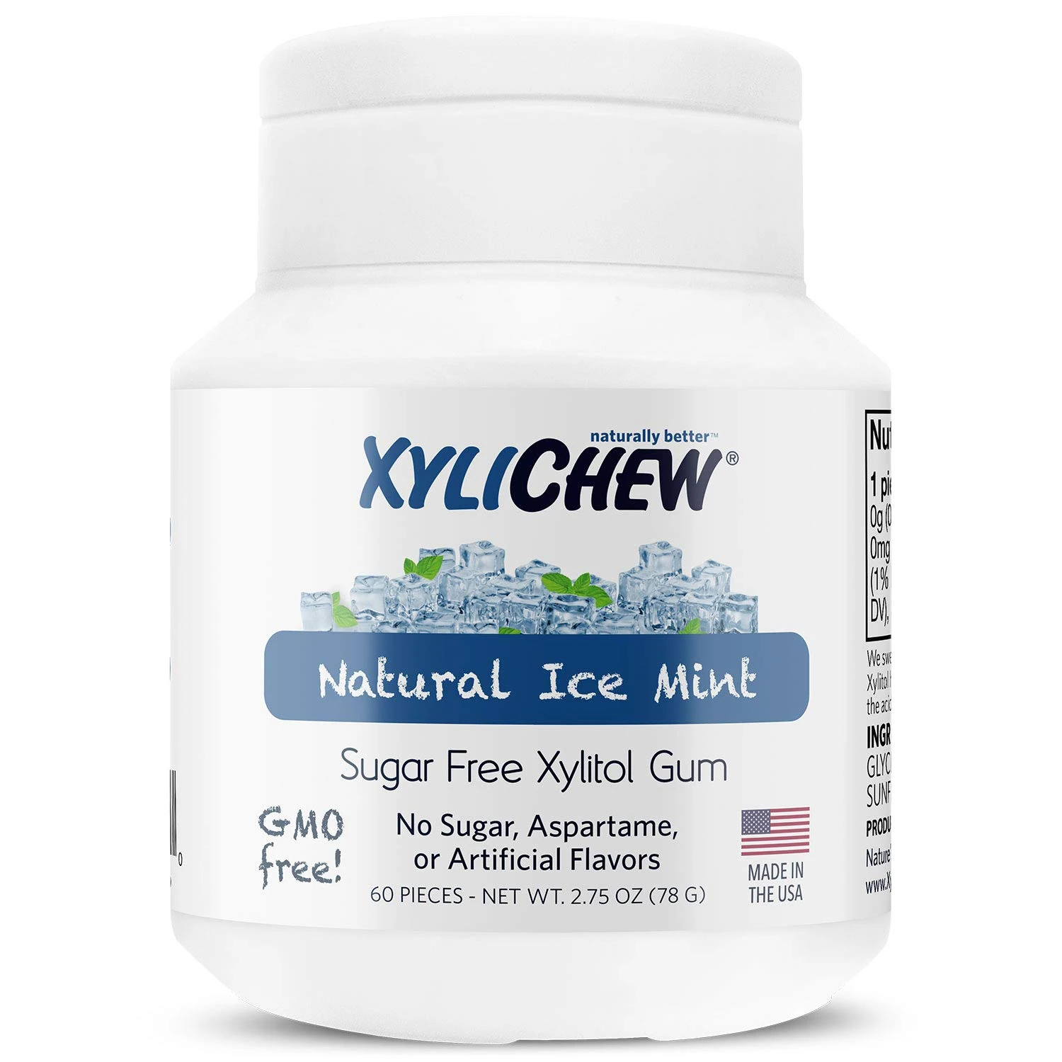 Xylichew 100% Xylitol Chewing Gum Jars - Non GMO, Gluten, Aspartame, and Sugar Free Gum -Bad Breath and Dry Mouth 60 Count