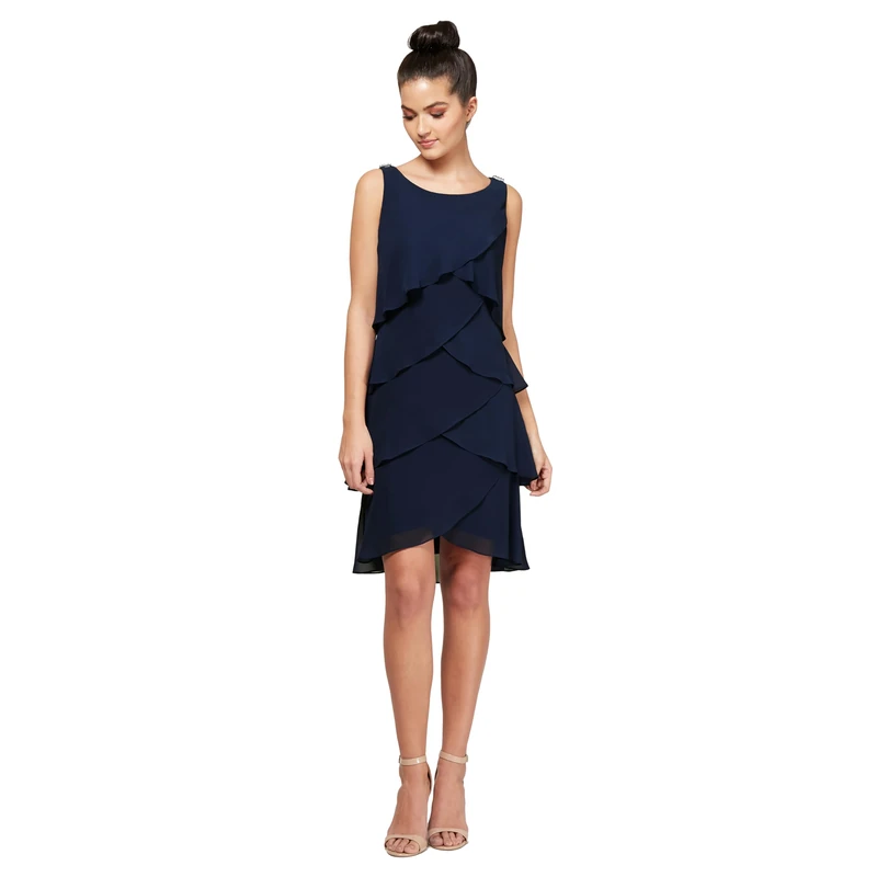 S.L. Fashions Women's Jewel Strap Multi Tiered Cocktail Dress, Navy, 20 Petite