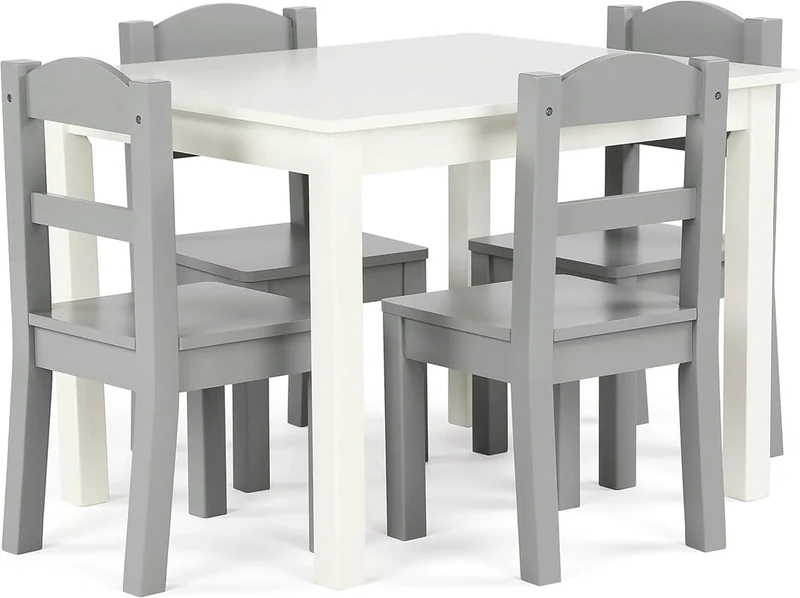 Humble Crew Inspire Wooden Square Table and 4 Chairs Set for Toddlers, Easy to Clean Furniture, Ideal for Learning, Playing, Eating and Crafting - Grey/White