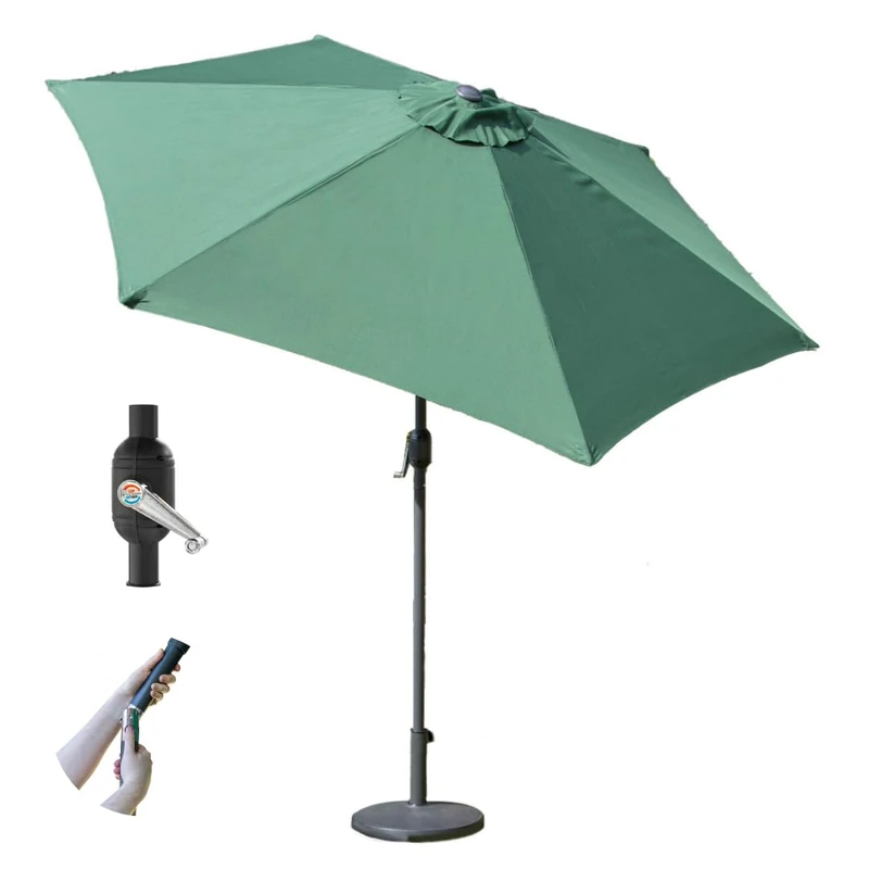 GardenKraft 2.7m Garden Parasol, Large Outdoor Sun Umbrella, Dark Green