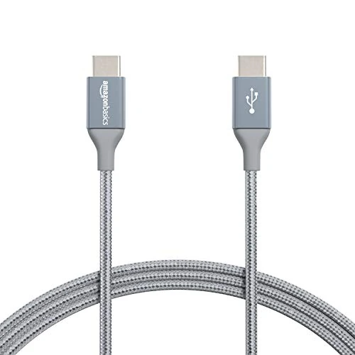 Amazon Basics Double Braided Nylon USB Type-C to Type-C 2.0 Cable | 1.8 m, Dark Grey