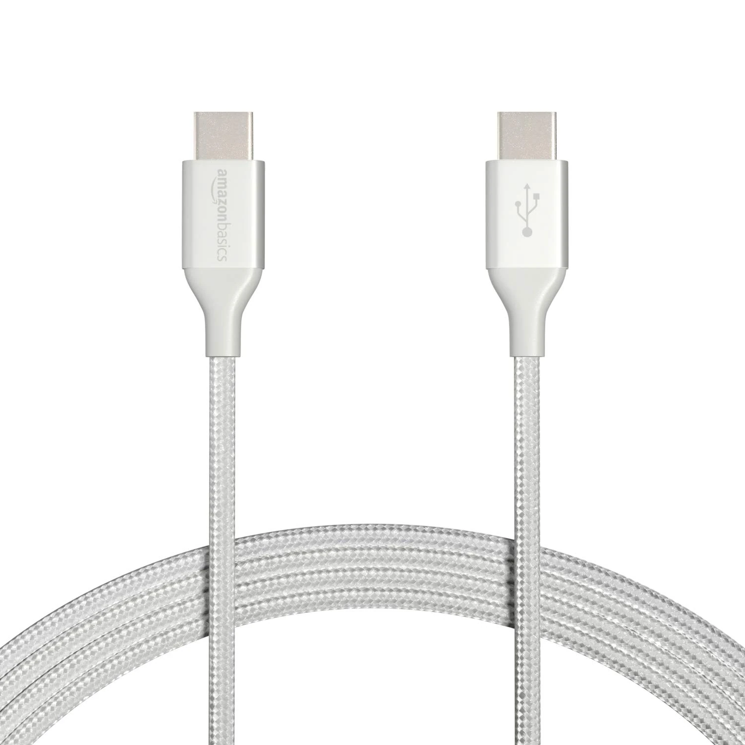 Amazon Basics USB-C to USB-C 2.0 Fast Charger Cable, Nylon Braided Cord, 480Mbps Speed, USB-IF Certified, for Apple iPhone 16/15, iPad, Samsung Galaxy, Tablets, Laptops, 3 m, Silver