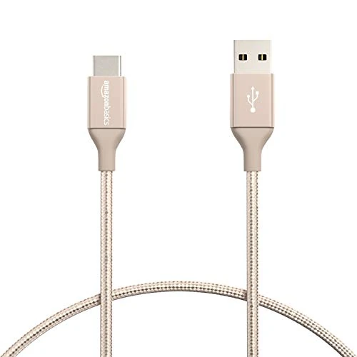 Amazon Basics Double Braided Nylon USB Type-C to Type-A 2.0 Male Cable, 0.3 m, Gold