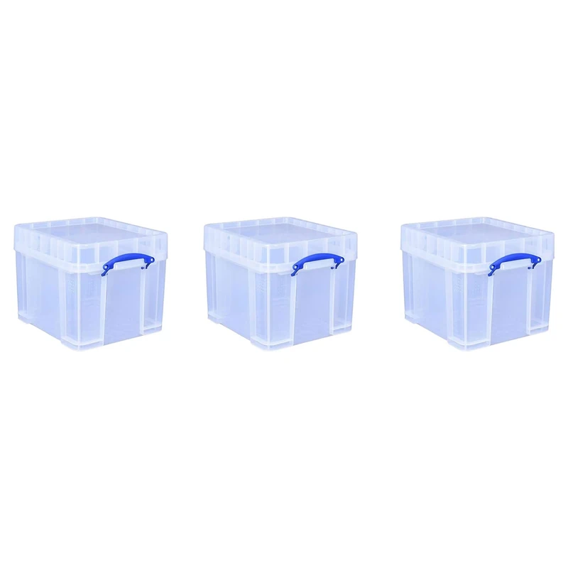 Really Useful Box Plastic Storage Bonus Pack 3x35 Litre Clear with XL Lid Clear