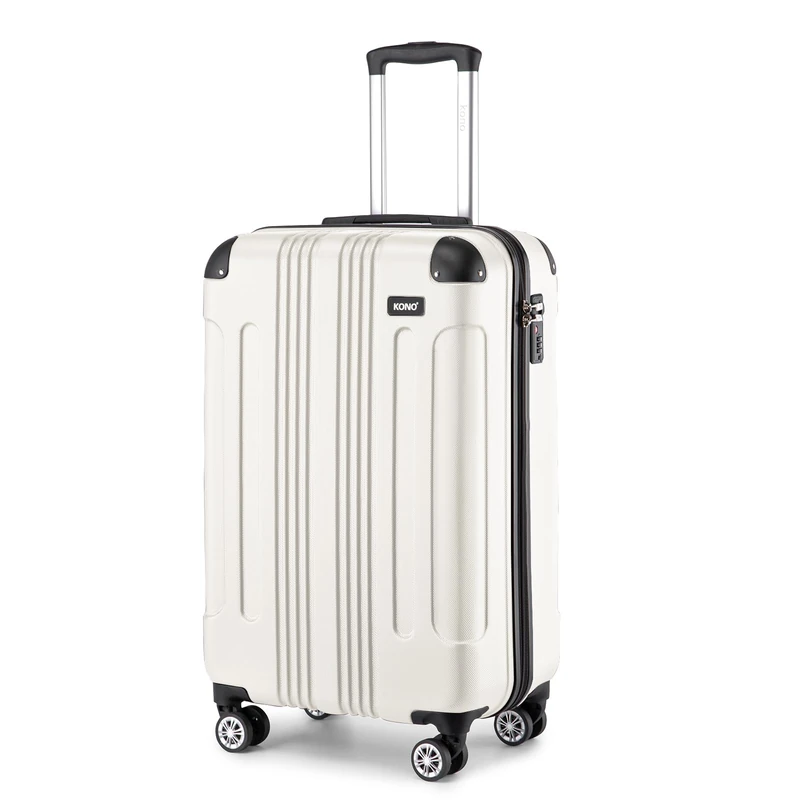 Kono Cabin Suitcase ABS Lightweight Hard Shell - 55x35x20cm 39L Carry-On Hand Luggage 4 Spinner Wheels with Reinforced Corner Protectors (Beige)