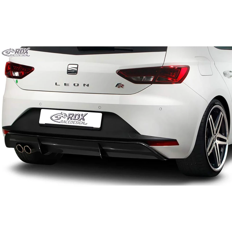RDX Racedesign Rear bumper skirt 'Diffusor' compatible with Seat Leon 5F FR SC/5-doors 2013-2017 excl. ST/Cupra (ABS glossy black)