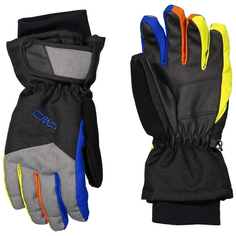 CMP - Kids Twill Ski Gloves, Black-Royal-Limeade, 4