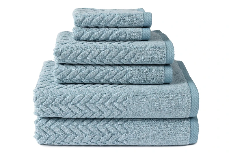 Texere 100% Organic Cotton Jacquard 650 GSM Premium Bath Towel Sets - Extra Absorbent Quick Dry and Plush, 2 Large Bath Towels, 2 Hand Towels, 2 Washcloths (Cable, Smoke Blue, 6 Piece)