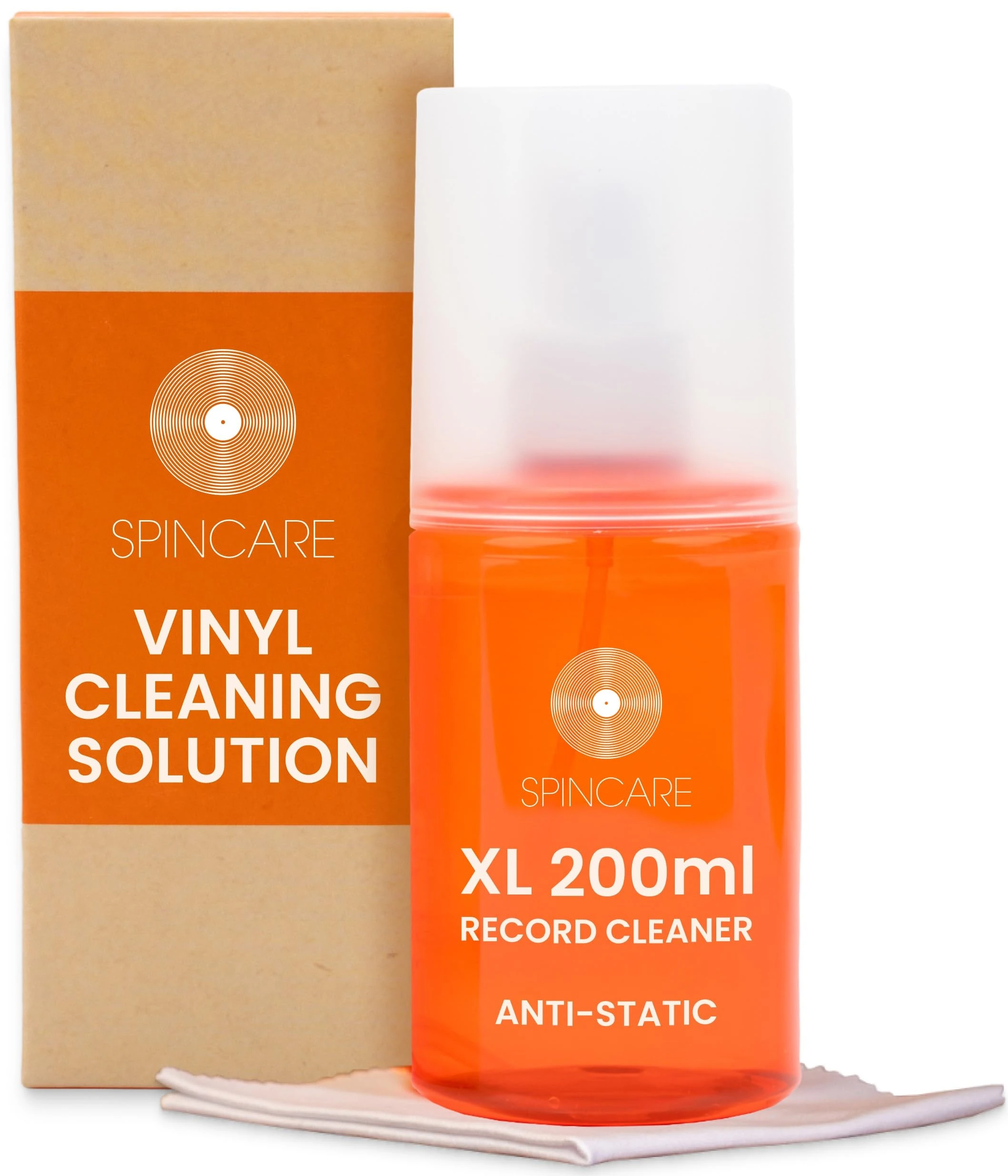Vinyl Record Cleaning Solution | Spincare XL 200ml Anti-static Record Cleaner Spray | Anti Static LP Cleaning Fluid Spray Bottle with Supersoft Microfibre Cloth | Removes Dirt, Dust & Fingerprints