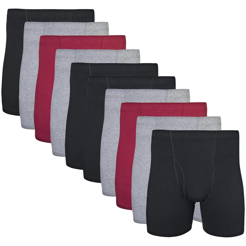 GILDAN Men's With Covered Waistband 10 Pack Boxer Briefs, Black/Garnet/Graphite Heather, XL UK