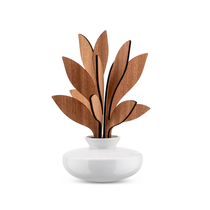 Alessi MW64 2S W Ahhh, Leaf fragrance diffuser in porcelain. Leaves in mahogany wood. - Image 1