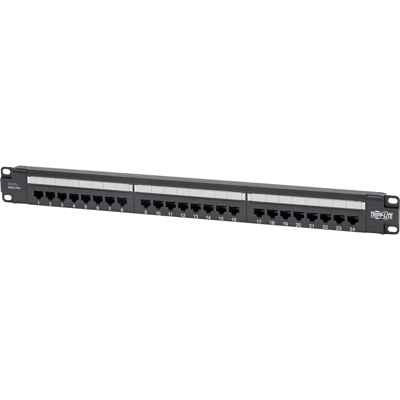 Eaton TrippLite Cat6 24-Port PoE+ Patch Panel, RJ45 Ethernet, 1U Rackmount, EIA/TIA 568A/B Wiring Standards for 110 & Krone Terminations, Lifetime Warranty (N252-P24), black
