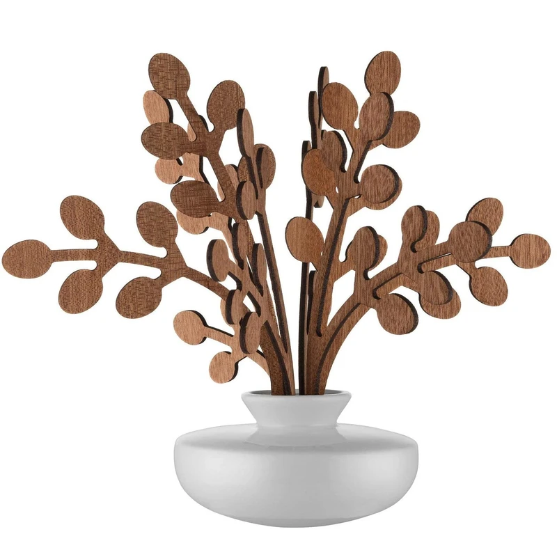 Alessi MW64 1S W Brrr, Leaf fragrance diffuser in porcelain. Leaves in mahogany wood.