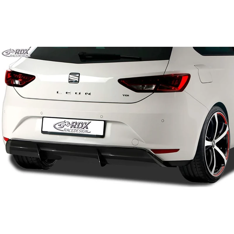 RDX Racedesign Rear bumper skirt 'Diffusor' compatible with Seat Leon 5F SC/5-doors 2013-2017 excl. ST/FR/Cupra (ABS glossy black)