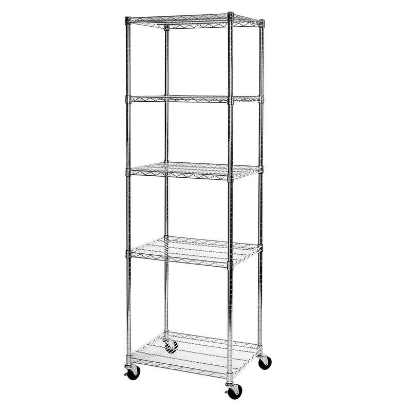 Seville Classics UltraDurable Heavy-Duty NSF Solid Steel Wire Shelving with Wheels, 5-Tier, Chrome, 61 x 45,7 x 182,8 cm (LxWxH)