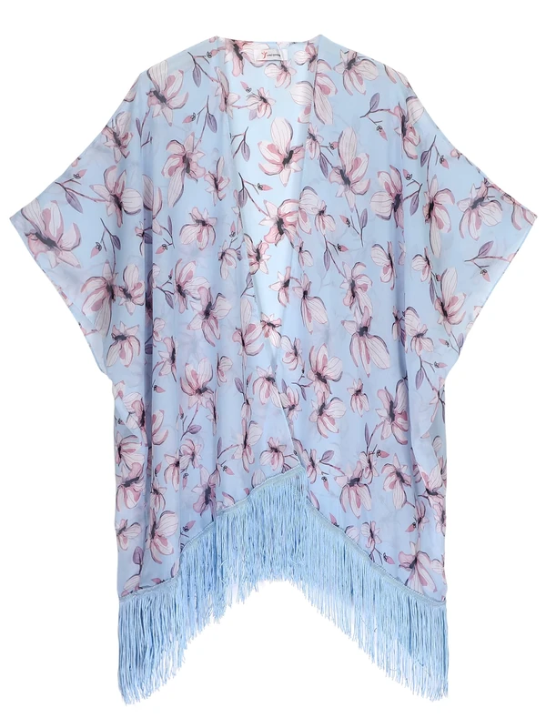 Women's Floral Kimono Cover Up - Lightweight Leopard Chiffon Beachwear for Bikini,Cardigan and Swimwear(One Size,Light Blue)