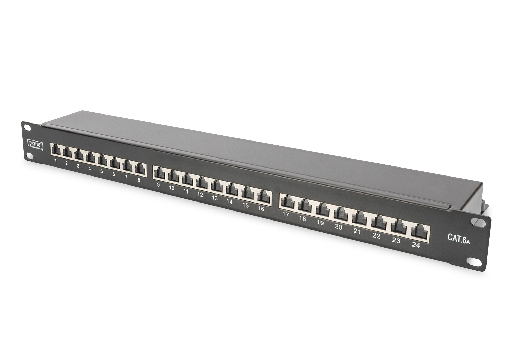 Digitus patch panel - 19-inch - Cat-6A - 24-port RJ45 - Shielded - LSA patch field - Rack mount 1U - Black