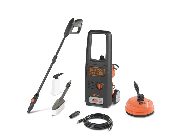 BLACK+DECKER BXPW1400PE Pressure Washer with Patio Cleaner and Fixed Brush (1400 W, 110 Bar, 390 l/h)