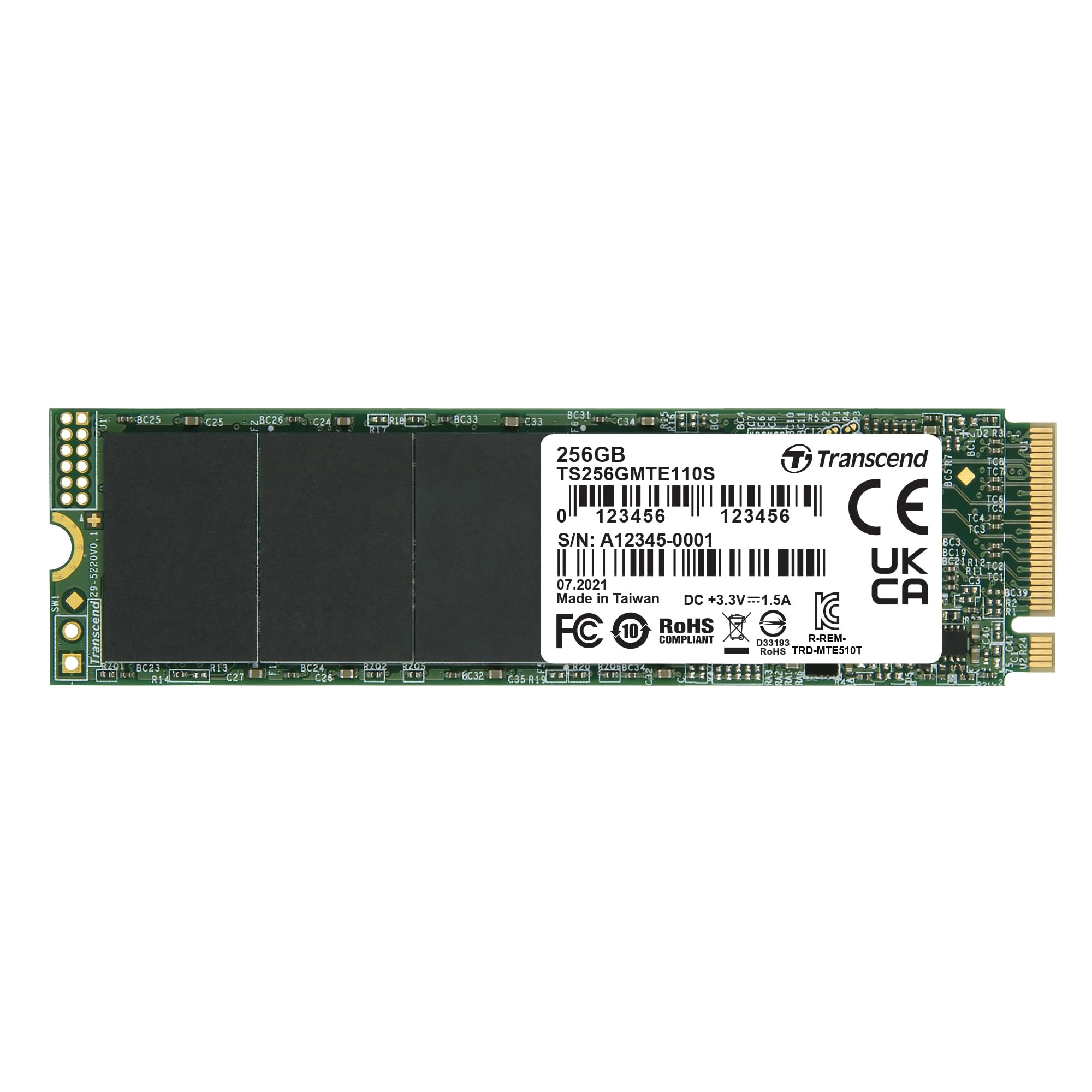 Transcend 256GB MTE110S NVMe PCIe Gen3 x4 M.2 2280 Internal Solid State Drive 3D TLC NAND -TS256GMTE110S