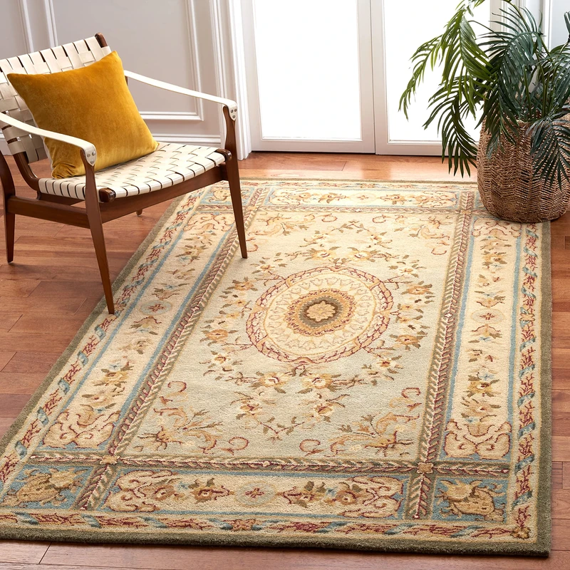 SAFAVIEH Medallion Rug for Indoor & Outdoor - Beachhouse Collection, Short Pile, in Cream and Aqua color, 152 X 213 cm