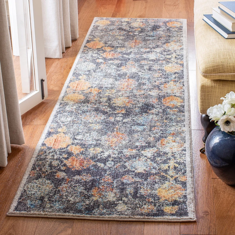 SAFAVIEH Trendy New Transitional Rug for Living Room, Dining Room, Bedroom - Bristol Collection, Short Pile, in Grey and Multi, 69 X 244 cm