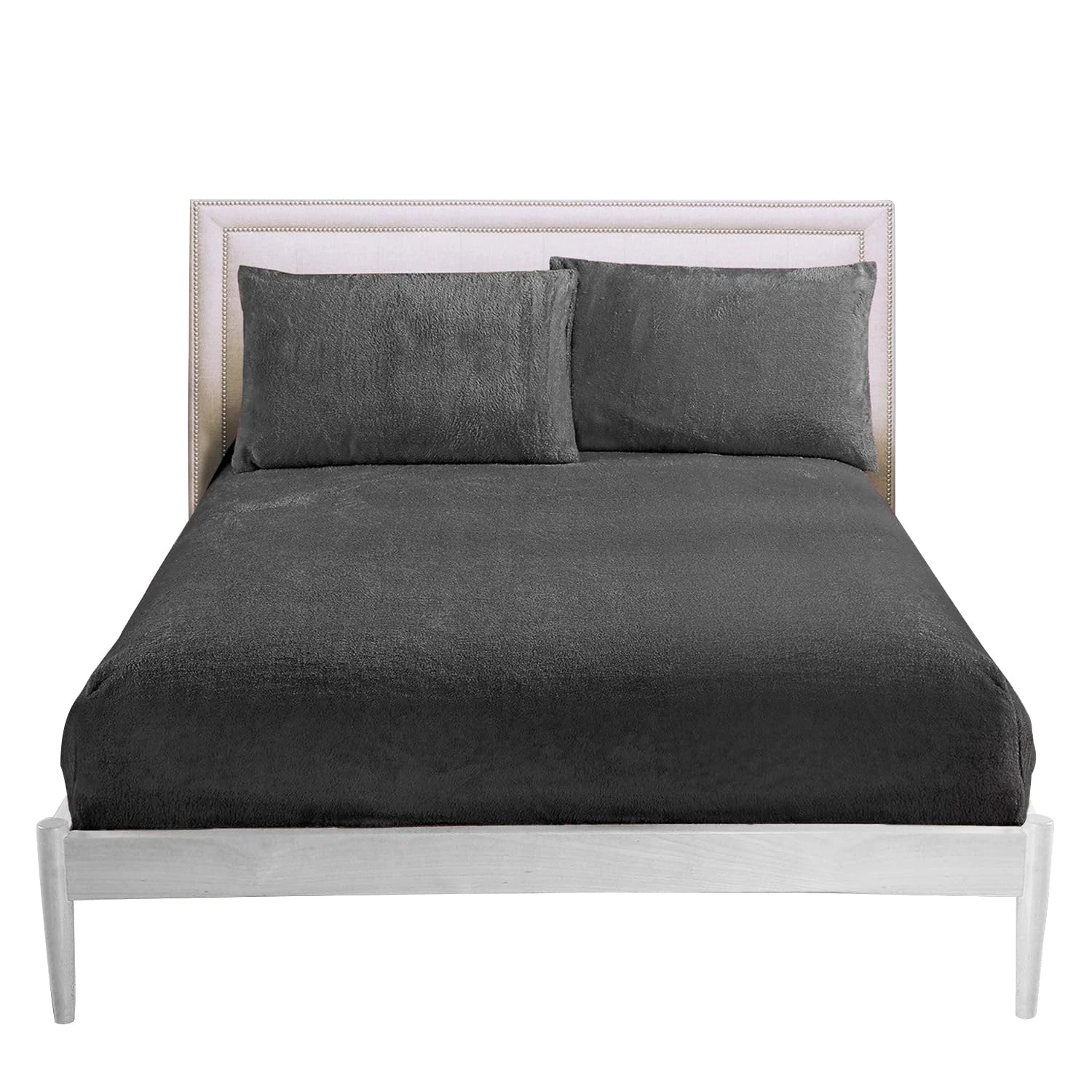 Teddy Fleece Fitted Sheet, Thermal Warm Elastic Bottom Sheet Double, Washable 100% Polyester Fluffy Fitted Bed Sheet, Charcoal