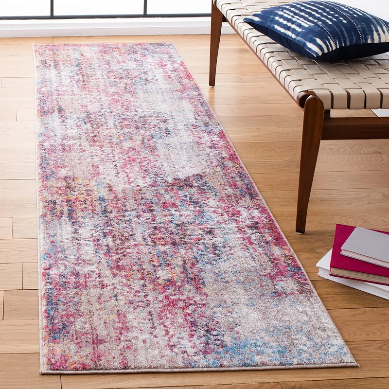 Safavieh Trendy New Transitional Indoor Woven Runner Area Rug, Bristol Collection, BTL485, in Pink / Multi, 69 X 244 cm for Living Room, Bedroom or Any Indoor Space - Image 1