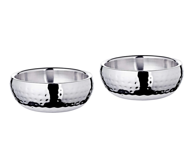 Edzard Set of 2 Pluto Bowls, Stainless Steel, Hammered on The Outside, Diameter 4,7 in