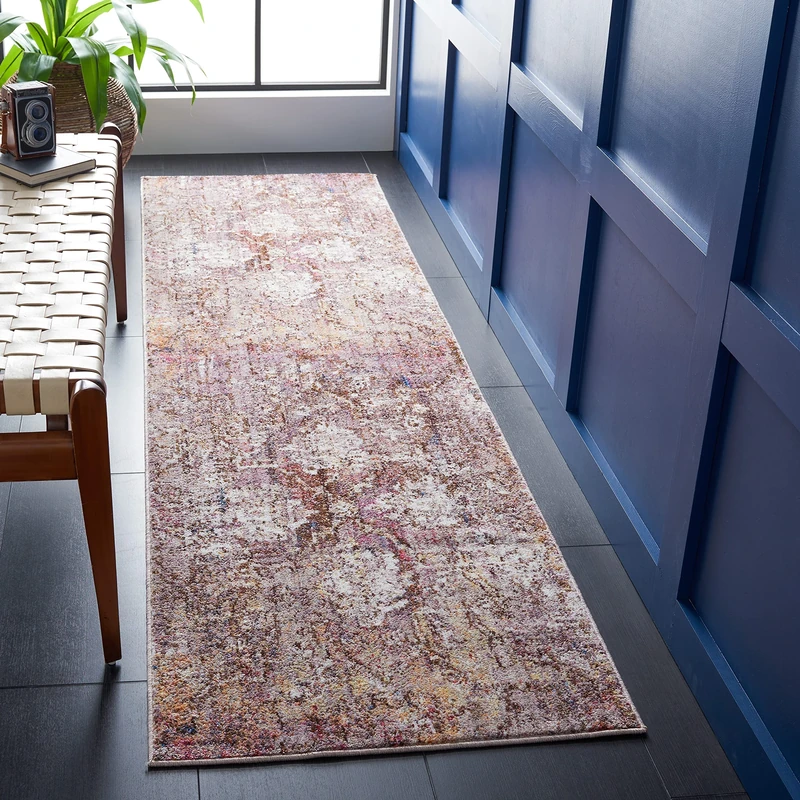 SAFAVIEH Trendy New Transitional Rug for Living Room, Dining Room, Bedroom - Bristol Collection, Short Pile, in Pink and Grey, 69 X 244 cm