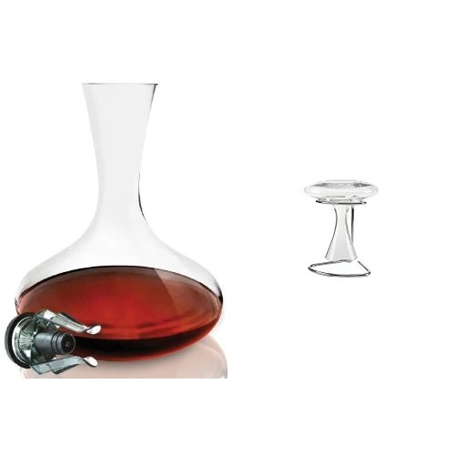 Le Creuset Wine Accessories Vitesse Wine Fountain + Leopold Vienna 190 x 160 x 200 mm Chromed/ Silicone De Luxe Powerpull Decanter Carafe Drying Stand, Silver