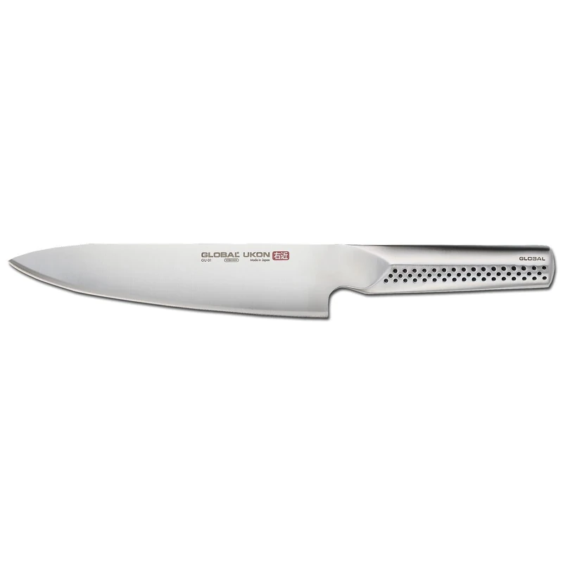 Global UKON Chef's Knife with 20cm Blade, CROMOVA 18 Stainless Steel, Silver and Black