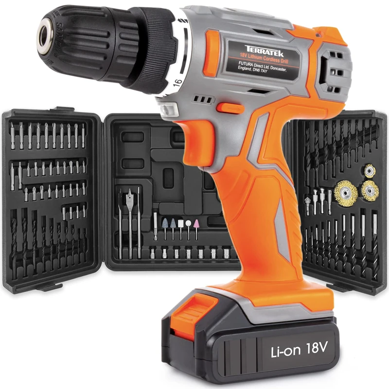 Terratek Cordless Drill Driver 18V Lithium-Ion, 89Pc Electric Screwdriver Set, LED Work Light, Electric Drill Quick Change Power Drill Battery with Charger & Carry Case Included - Image 1