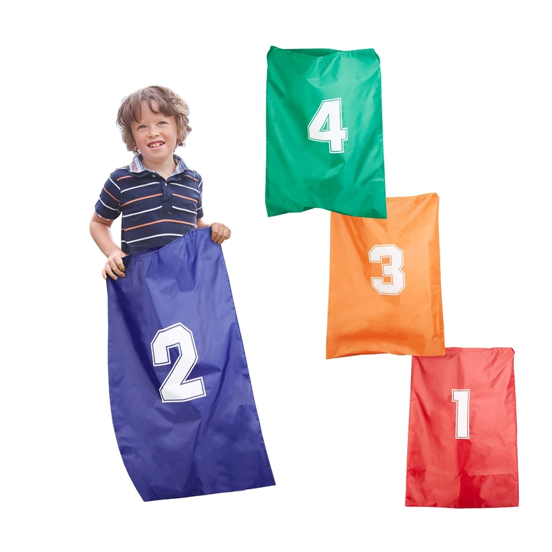Relaxdays Jumping Bags for Kids, 4 Pc, Sack Race Bags, Set for Birthday Parties, Ages 3 and Up