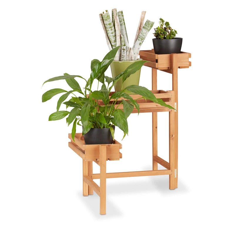 Relaxdays Flower 3 Tier Flower Pot Stand – Mounting kit [Herbs, Plant Pots, 57 cm height 3 Planter, Natural