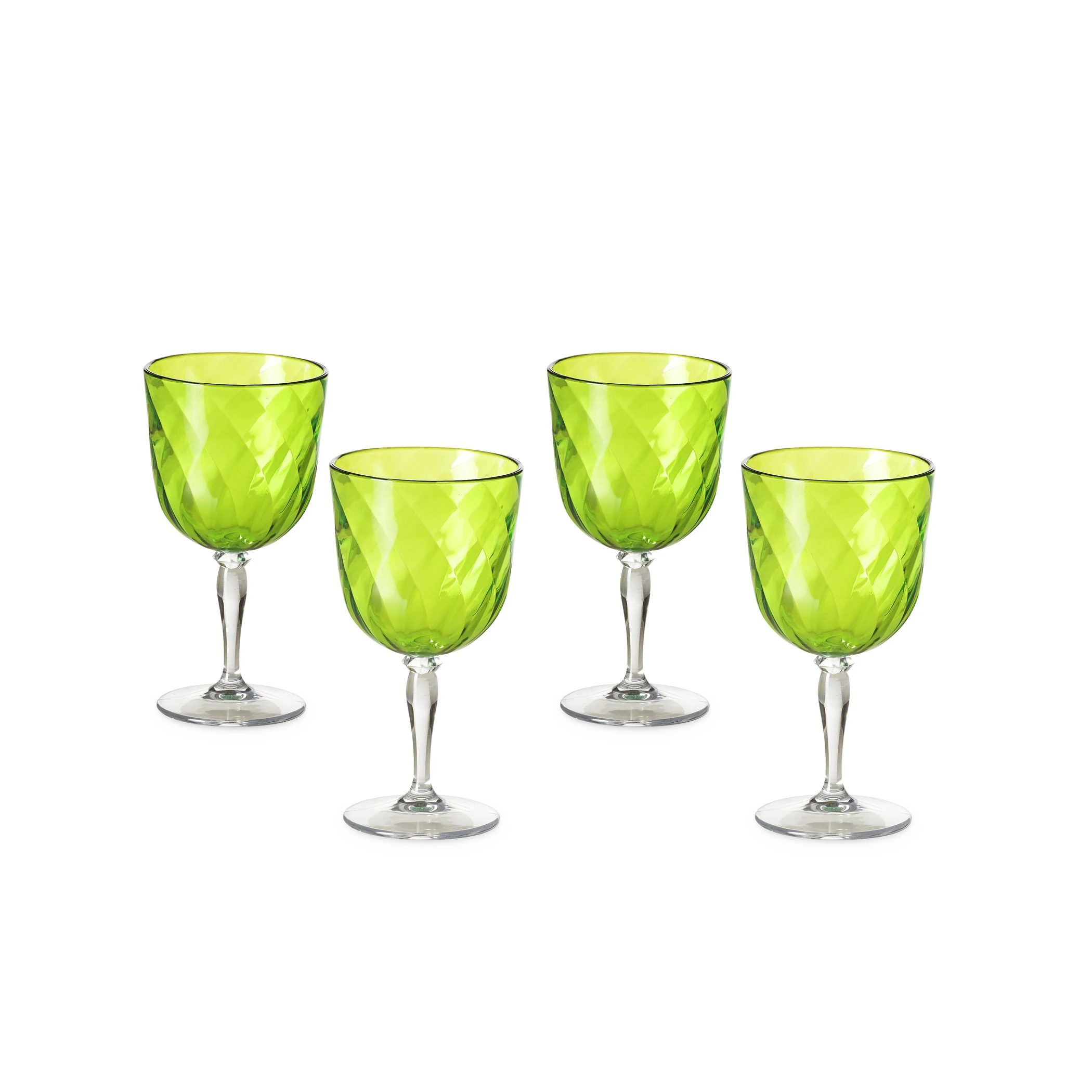 Omada Design 4 Glasses for Water and Wine of 10,83 fl oz in Transparent acrilic Plastic Diamond Line, Green Acid
