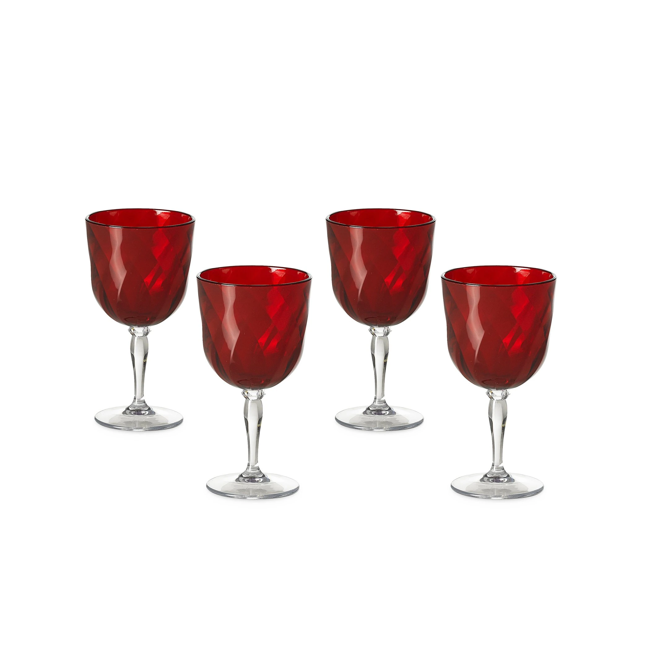 Omada Design 4 Glasses for Water and Wine of 10,83 fl oz in Transparent acrilic Plastic Diamond Line, Red
