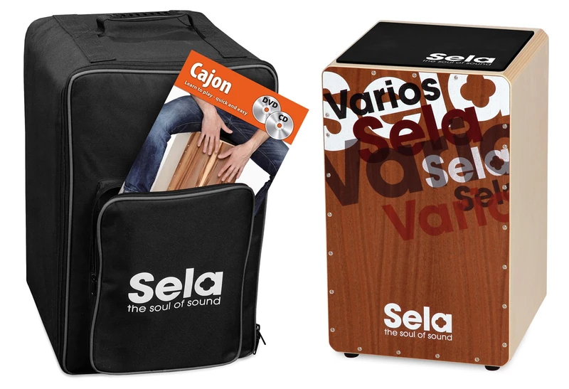 Sela SE 133 EN Varios Cajon Set with backpack, cajon pad, English cajon method, CD and DVD